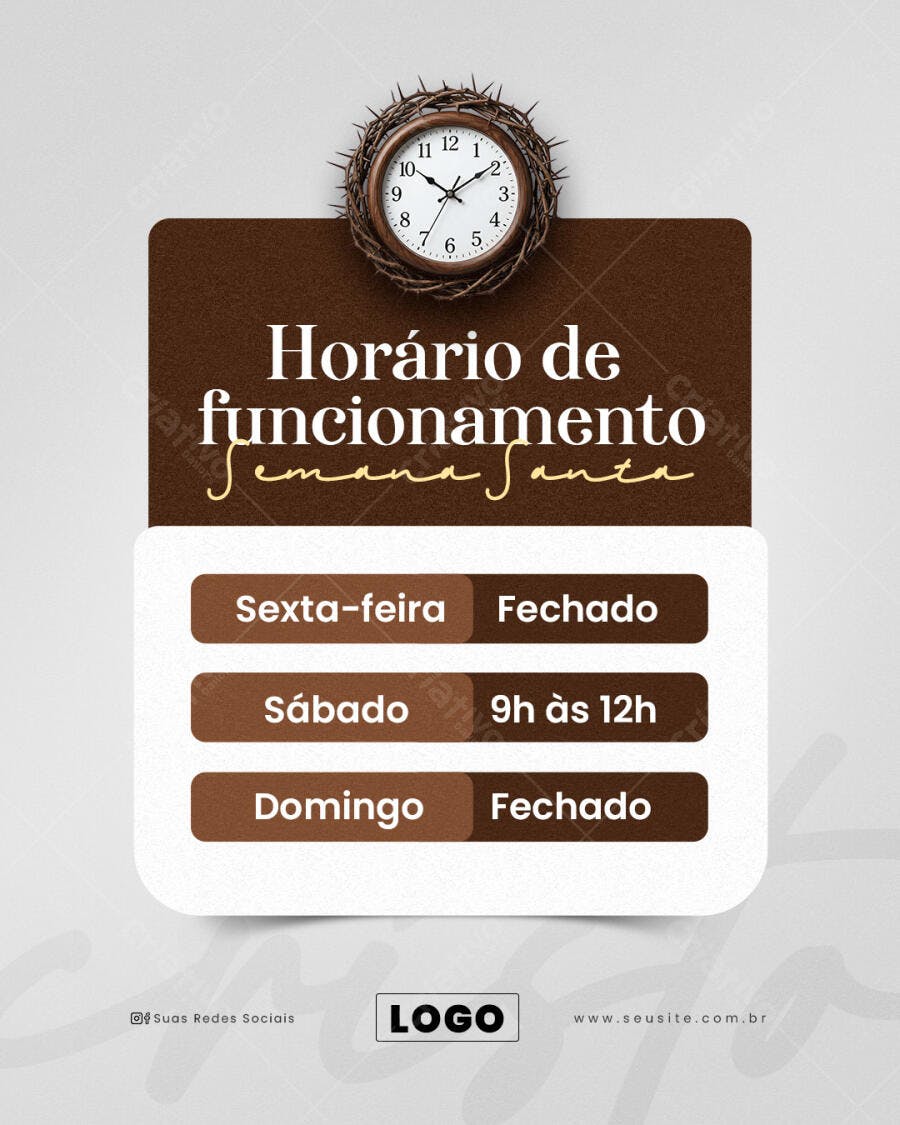 Post Instagram Horário Semana Santa PSD Editável