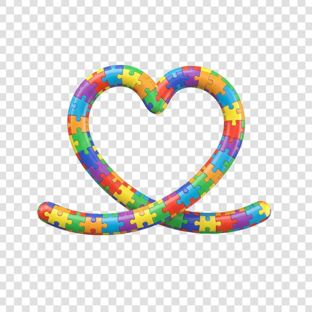 Elemento 3D Coração Quebra-Cabeça Cores Vibrantes PNG Fundo Transparente