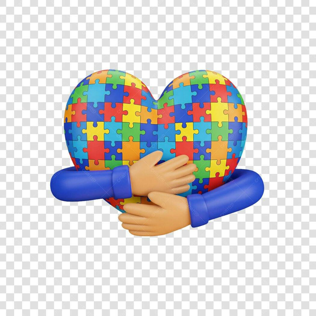 Elemento 3D Coração Quebra-Cabeça Autismo PNG Fundo Transparente