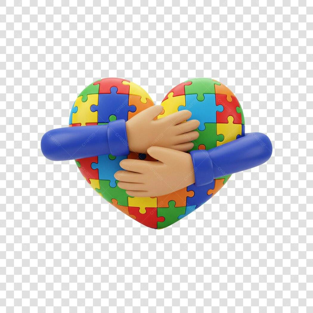 Elemento 3D Coração Autismo Jigsaw PNG Fundo Transparente