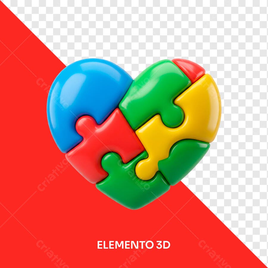 Elemento 3D Coração Quebra-Cabeça Autismo PNG Fundo Transparente