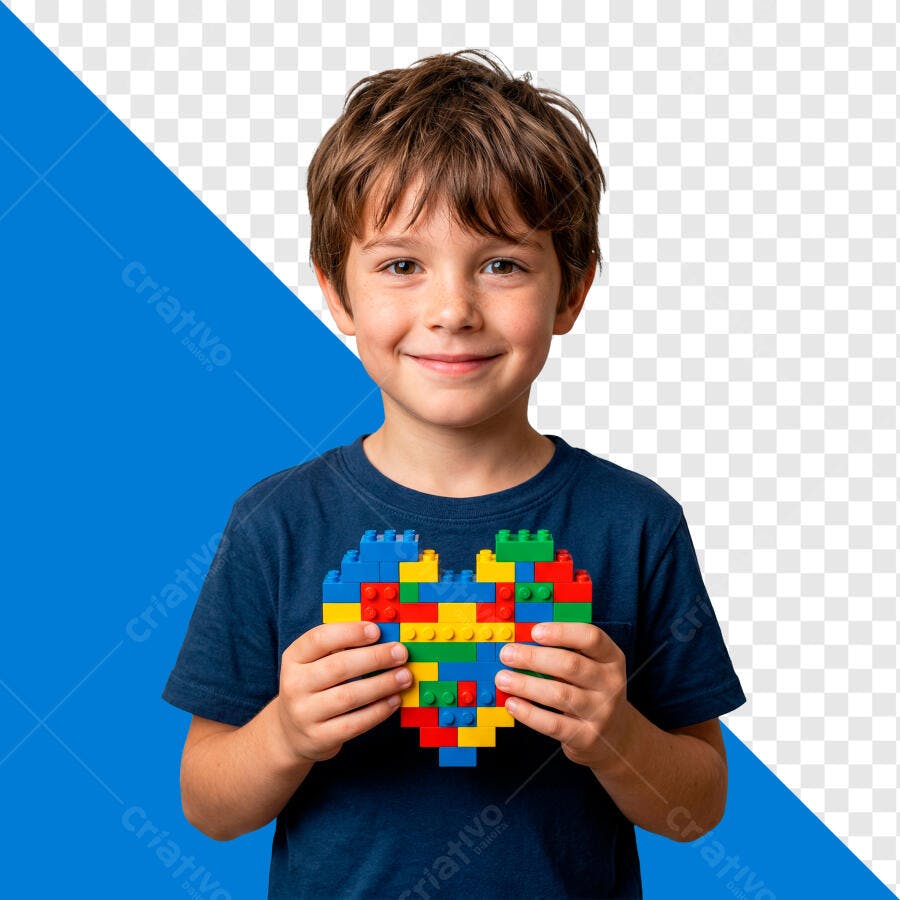 Foto Recortada Menino Sorrindo Coração Blocos PNG Fundo Transparente