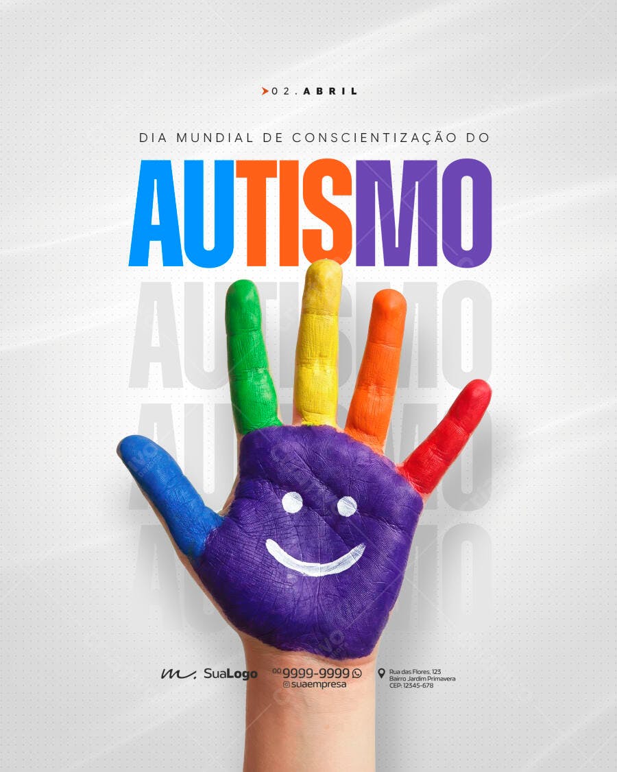Post Instagram Dia Mundial Conscientização Autismo 02 Abril PSD Editável