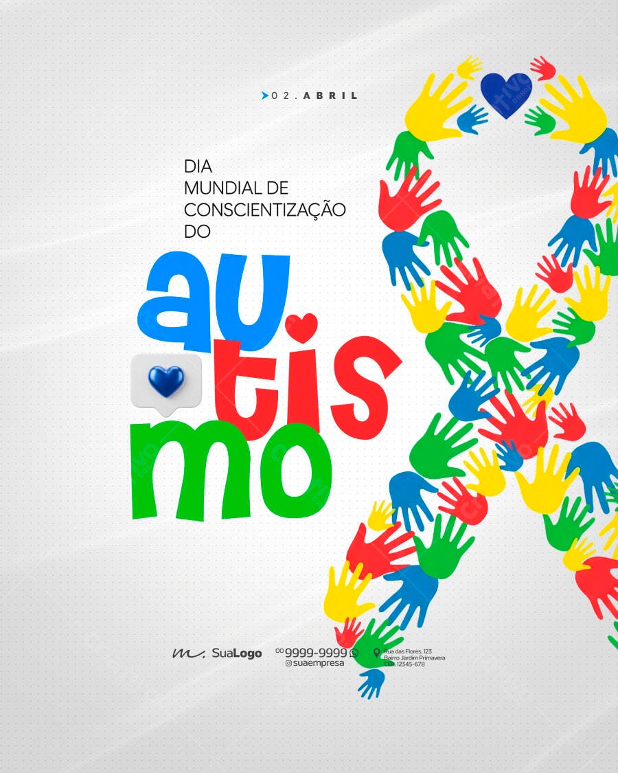 Post Dia Mundial Conscientização Autismo PSD Editável