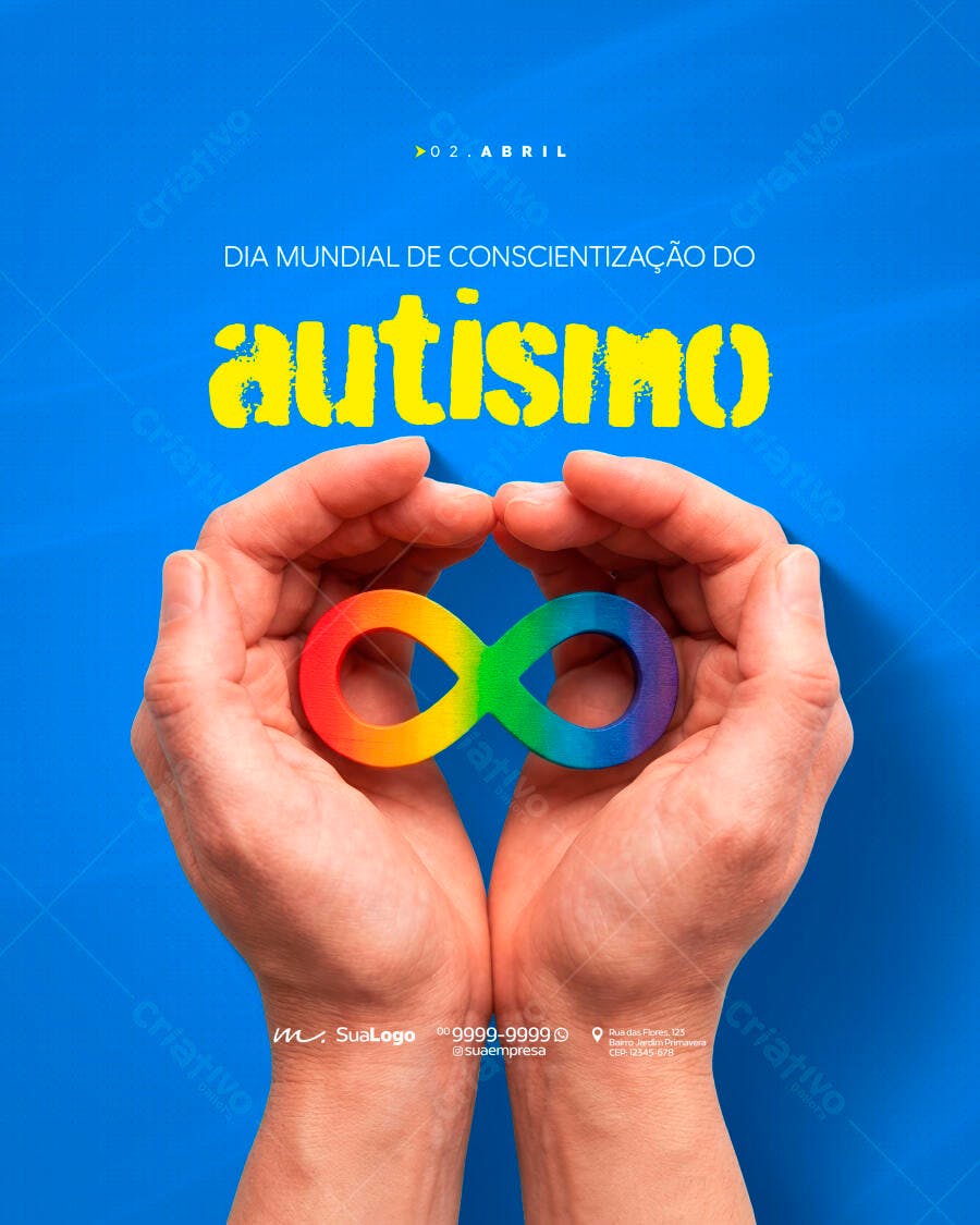 Post Instagram Dia Mundial Conscientização Autismo 2 de Abril PSD Editável