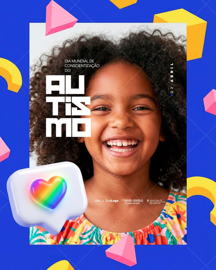 Flyer Dia Mundial Conscientização Autismo 02 Abril PSD Editável