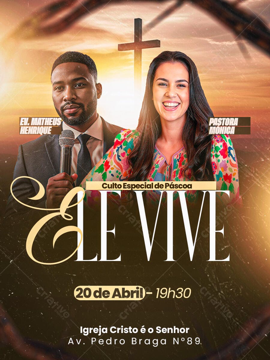 Flyer Páscoa Igreja Culto Especial PSD Editável