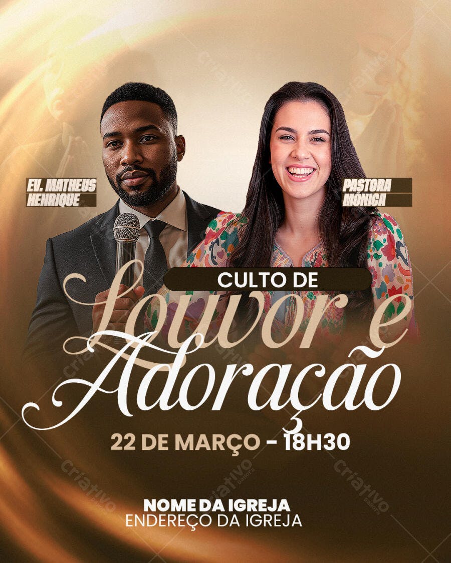 Flyer Culto de Louvor e Adoração Igreja PSD Editável