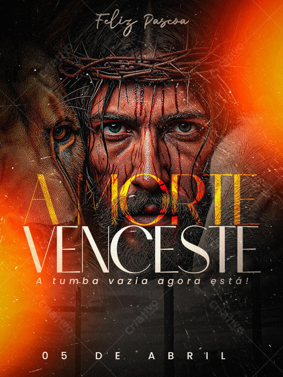 Flyer Páscoa Amor Venceu Igreja PSD Editável