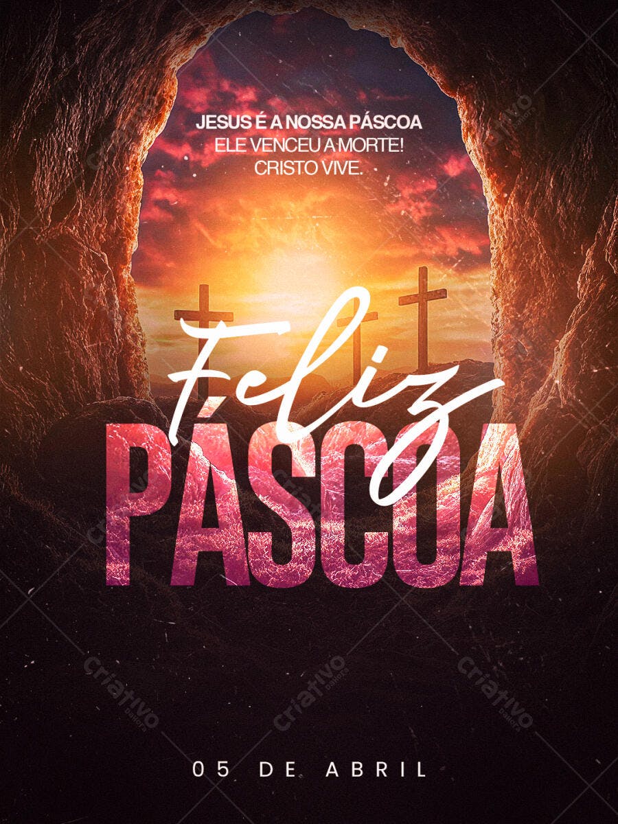 Flyer Páscoa Cristã Ressurreição Jesus PSD Editável