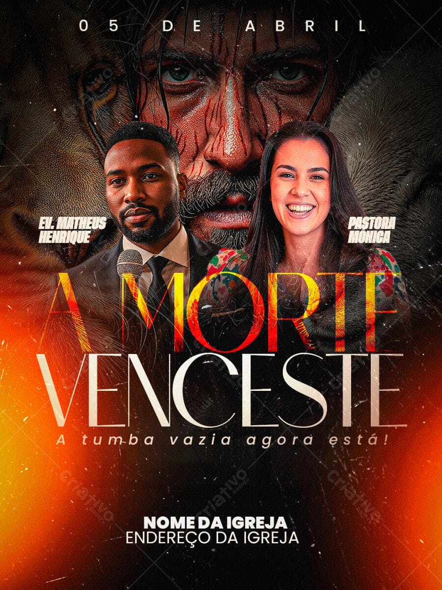 Flyer Páscoa Igreja Culto Cristão PSD Editável