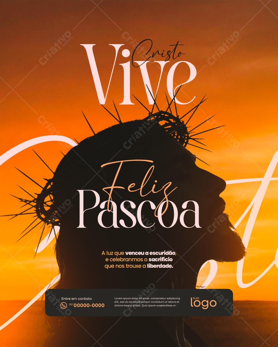 Cartaz Feliz Páscoa Cristo Vive Igreja PSD Editável