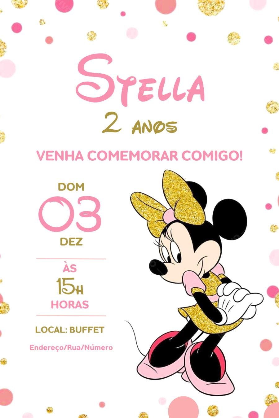 Convite Aniversário Minnie Rosa 2 Anos Editável