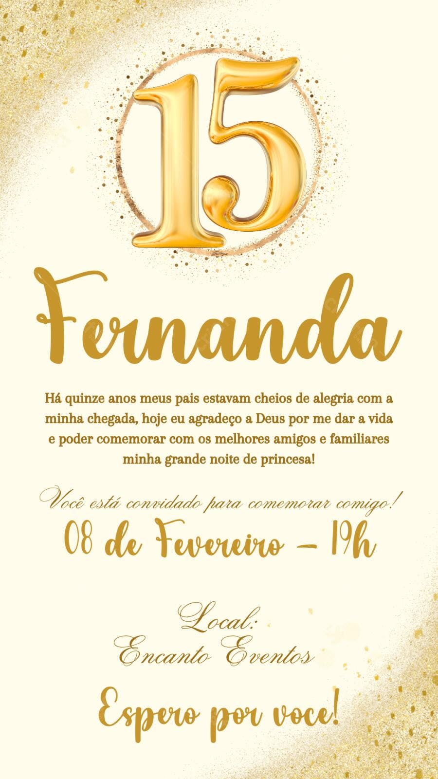 Convite Debutante 15 Anos Dourado Brilho Editável
