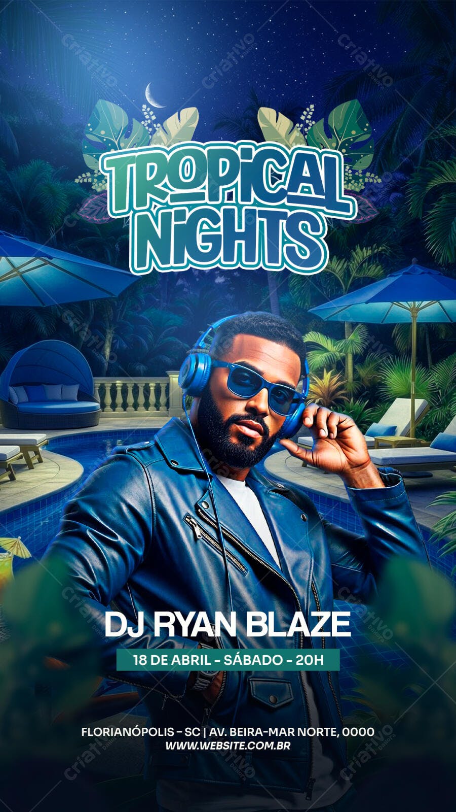Story Instagram Festa Tropical Nights DJ PSD Editável
