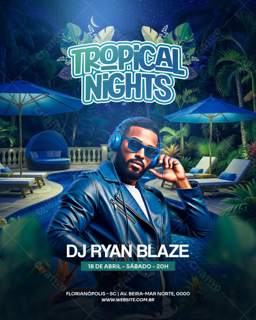 Flyer Festa Tropical Nights Balada PSD Editável