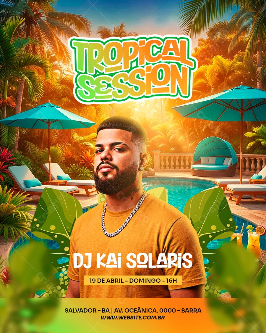 Flyer Festa Tropical Session DJ Evento PSD Editável