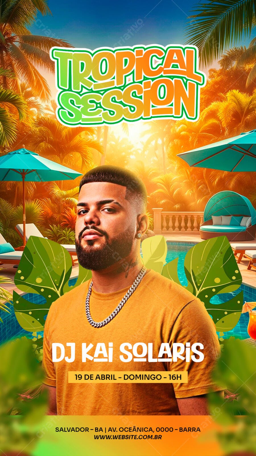 Flyer Tropical Session Festa Pool Party PSD Editável