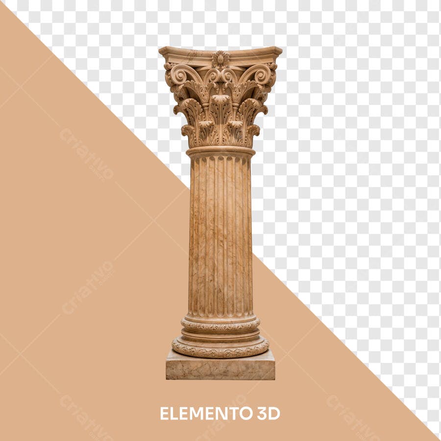 Elemento 3D Coluna Romana Clássica PNG Fundo Transparente