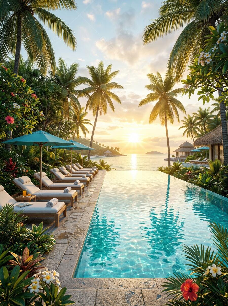 Foto Piscina de Borda Infinita Resort Tropical Pôr do Sol