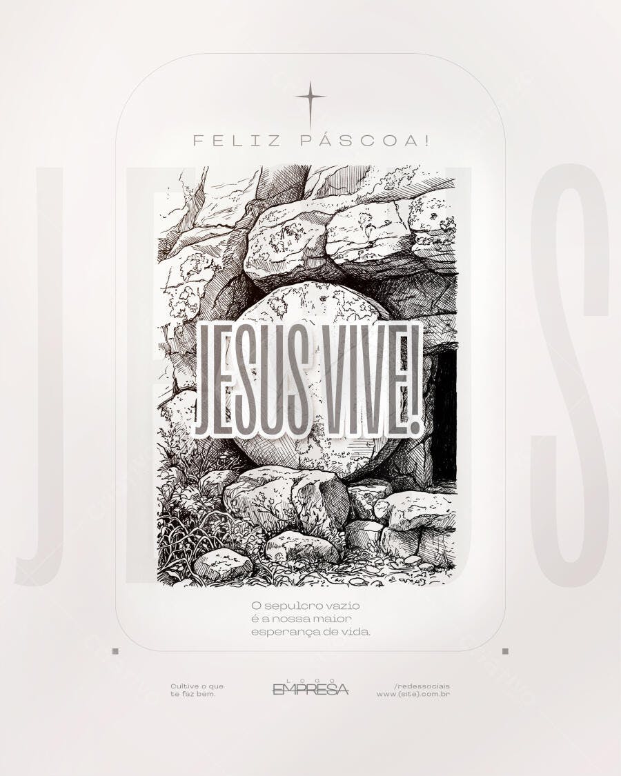 Post Páscoa Jesus Vive Cristão PSD Editável