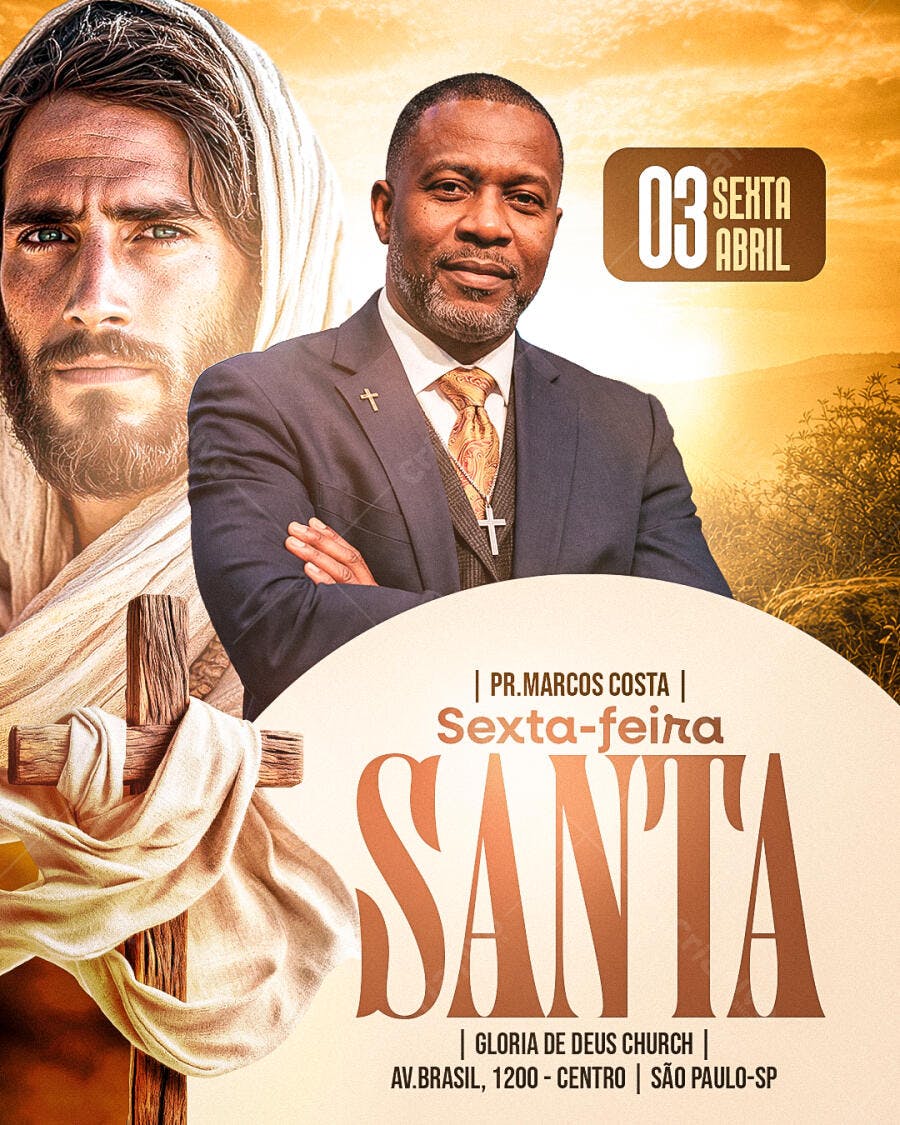 Flyer Evento Religioso Sexta-feira Santa 03 Abril Igreja PSD Editável