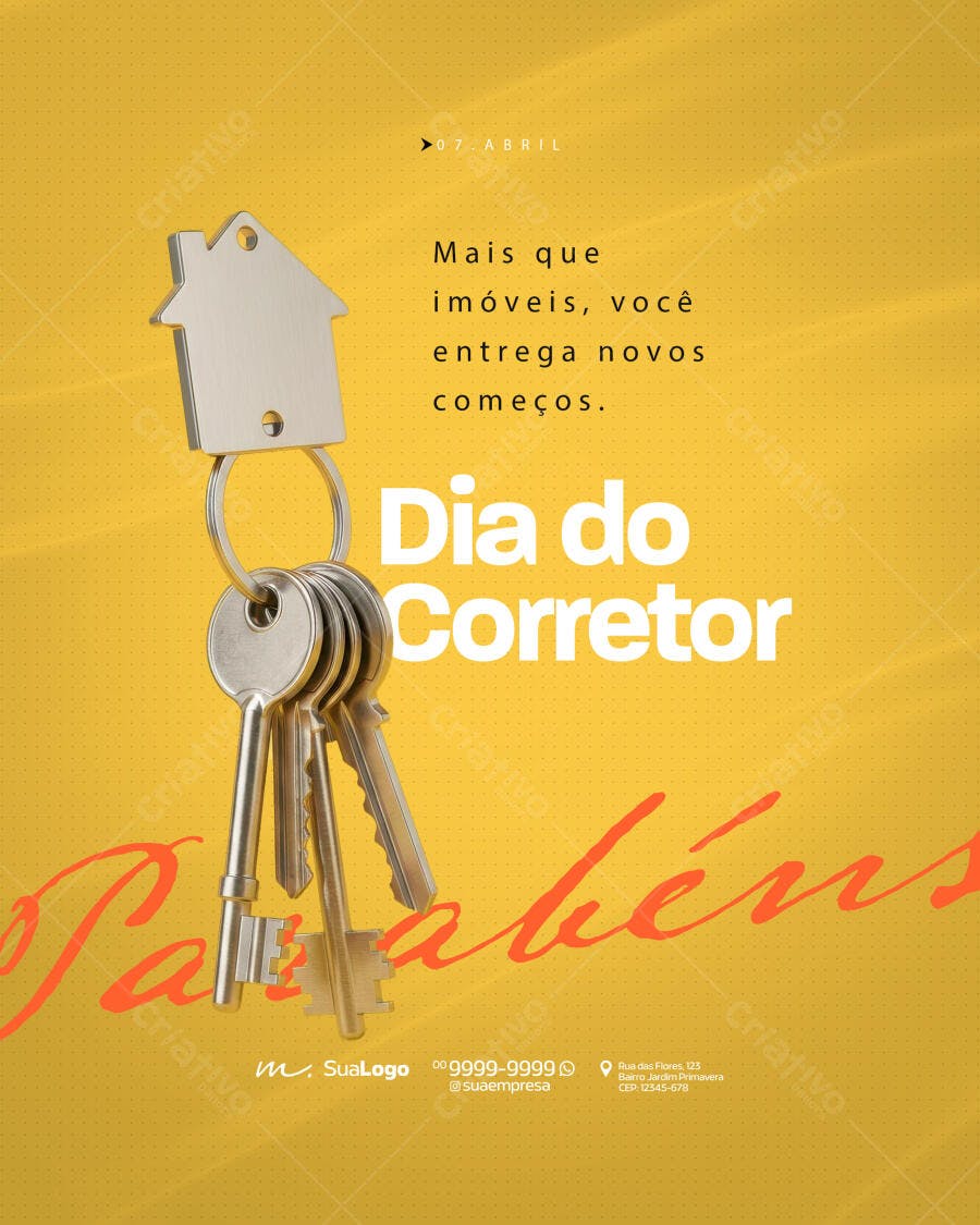 Card Social Dia do Corretor 07 de Abril Imobiliária PSD Editável