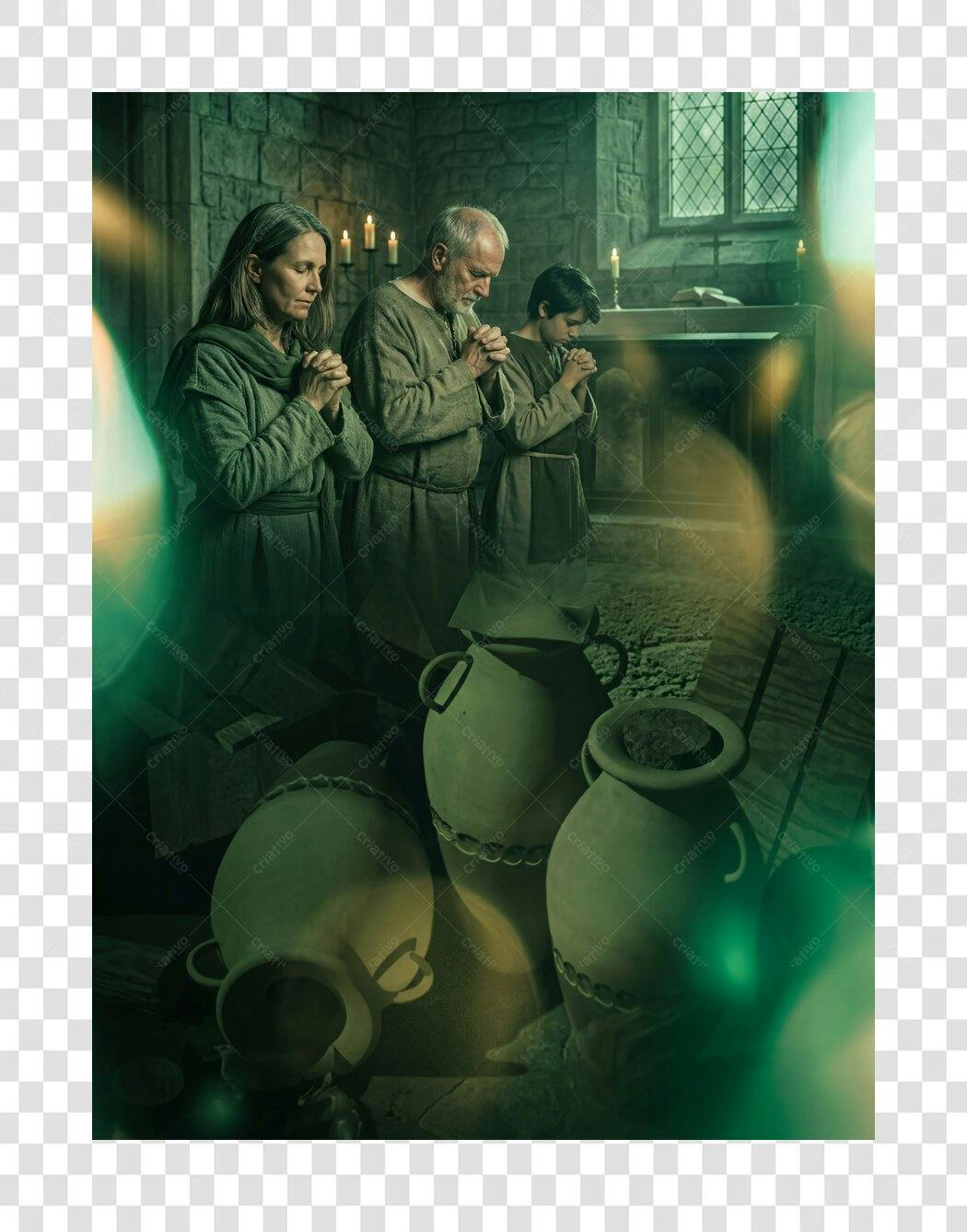 Foto Recortada Família Rezando Igreja Velha PNG Fundo Transparente