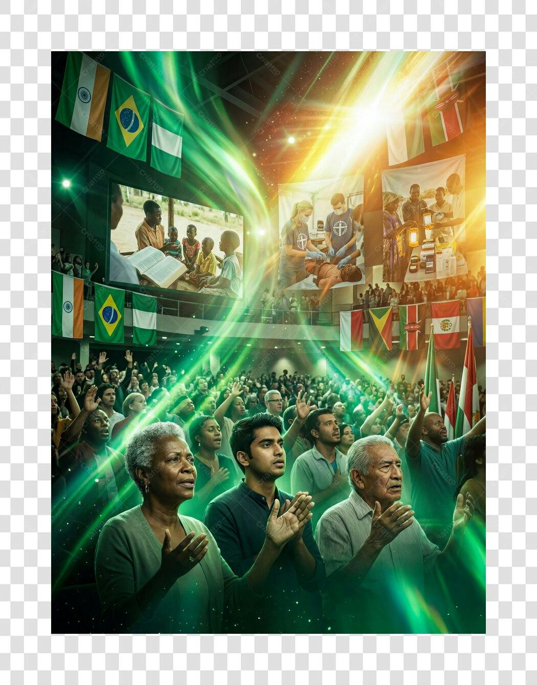 Ilustração Comunidade Religiosa com Bandeiras PNG Fundo Transparente
