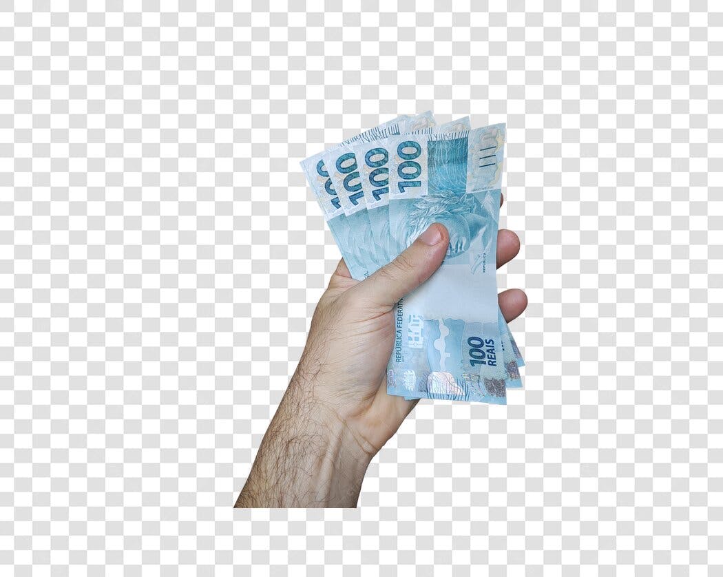 Foto Recortada Mão Segurando Notas de 100 Reais PNG Fundo Transparente