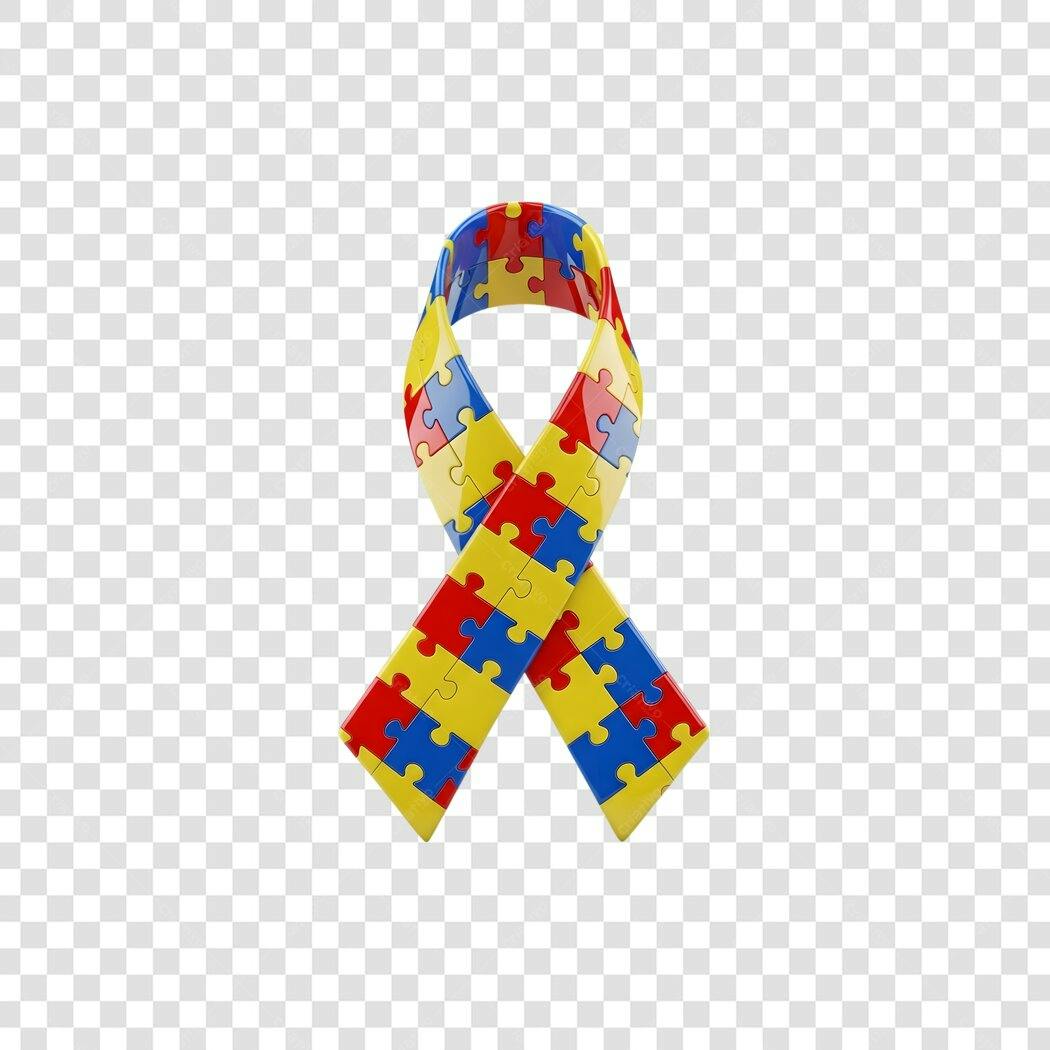 Elemento 3D Laço Quebra-Cabeça Conscientização Autismo PNG Fundo Transparente