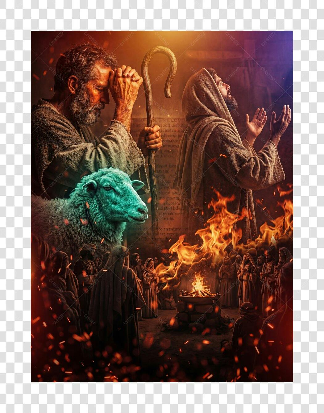 Ilustração Sacrifício Cordeiro Bíblico Fogo PNG Fundo Transparente