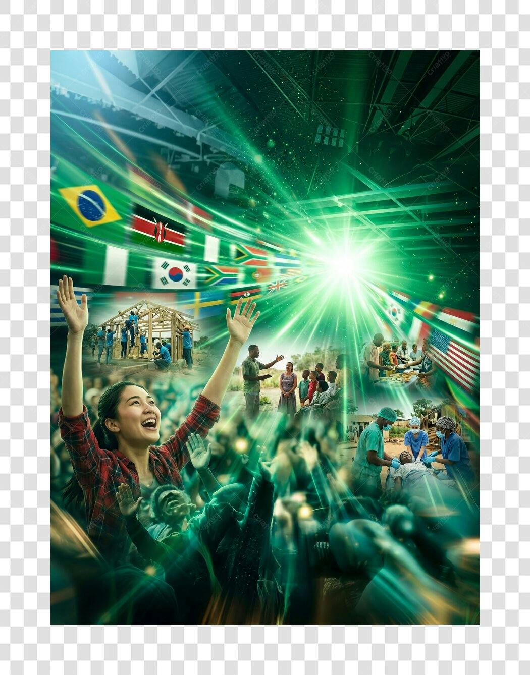 Colagem Pessoas e Bandeiras Internacionais PNG Fundo Transparente