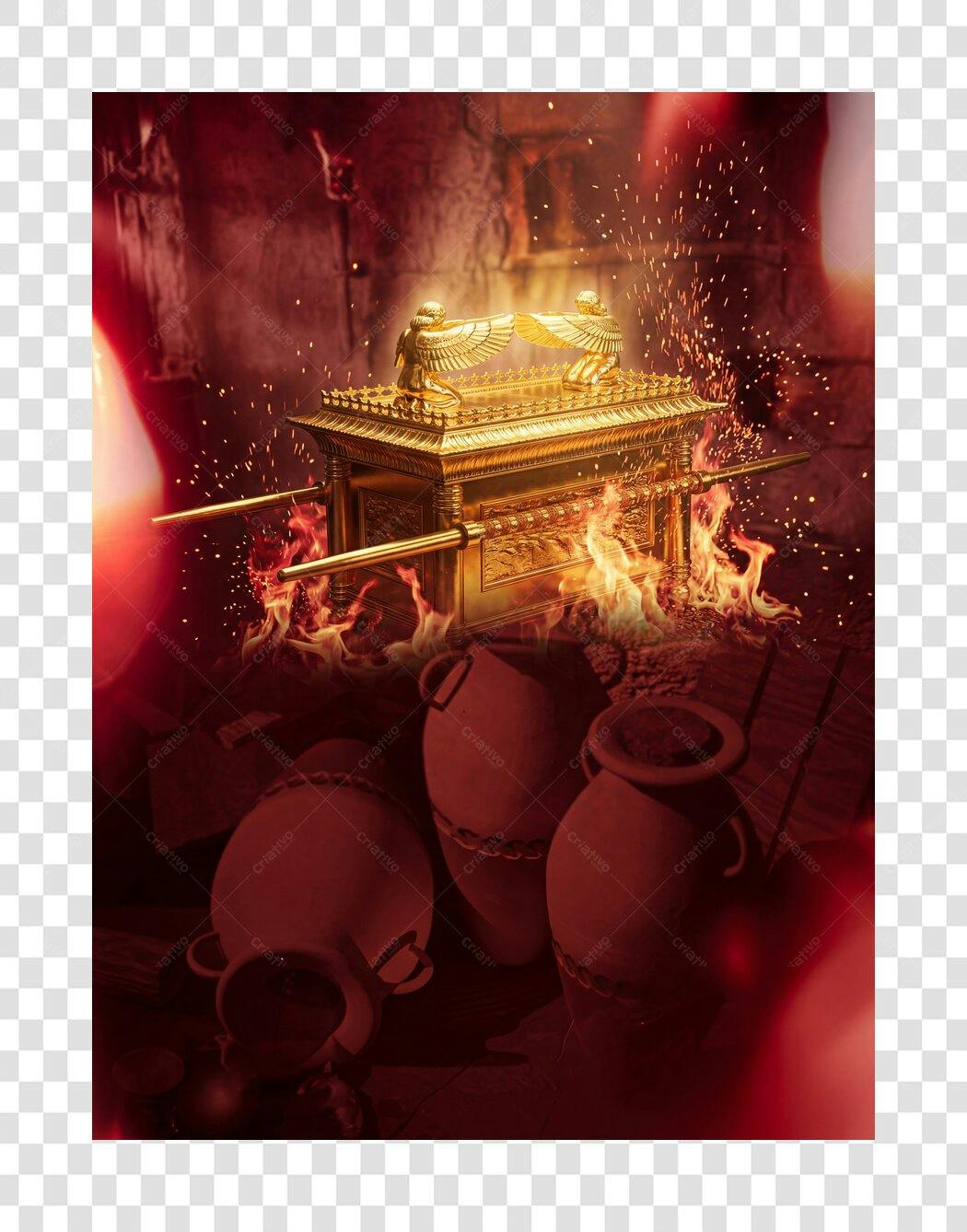 Elemento 3D Arca da Aliança Fogo Dourado PNG Fundo Transparente