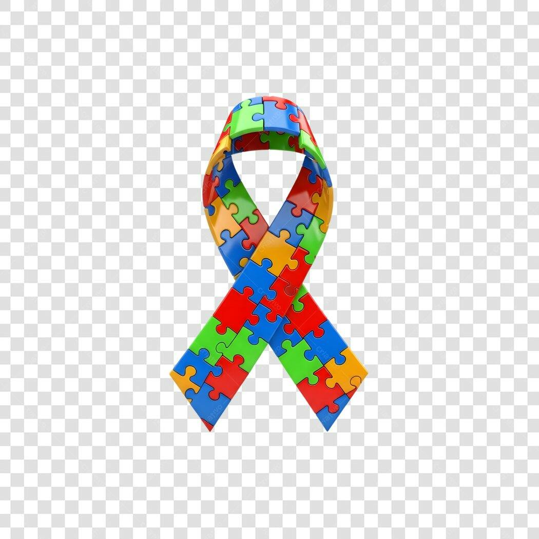 Elemento 3D Laço Quebra-Cabeça Autismo PNG Fundo Transparente