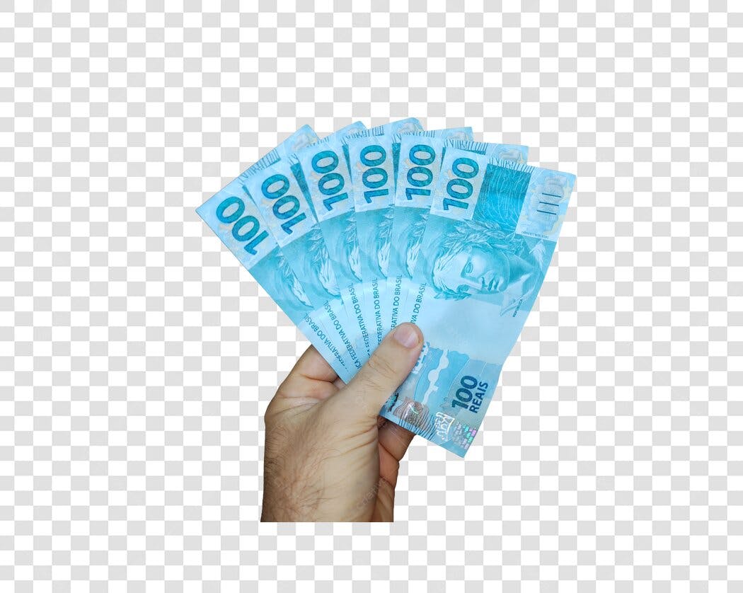 Foto Recortada Mão Segurando Notas de 100 Reais PNG Fundo Transparente