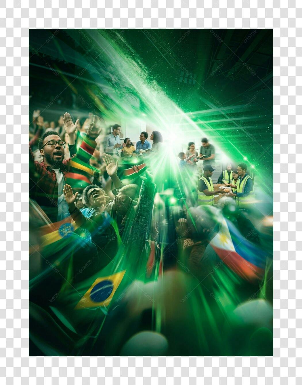 Ilustração Pessoas Celebrando com Bandeiras PNG Fundo Transparente