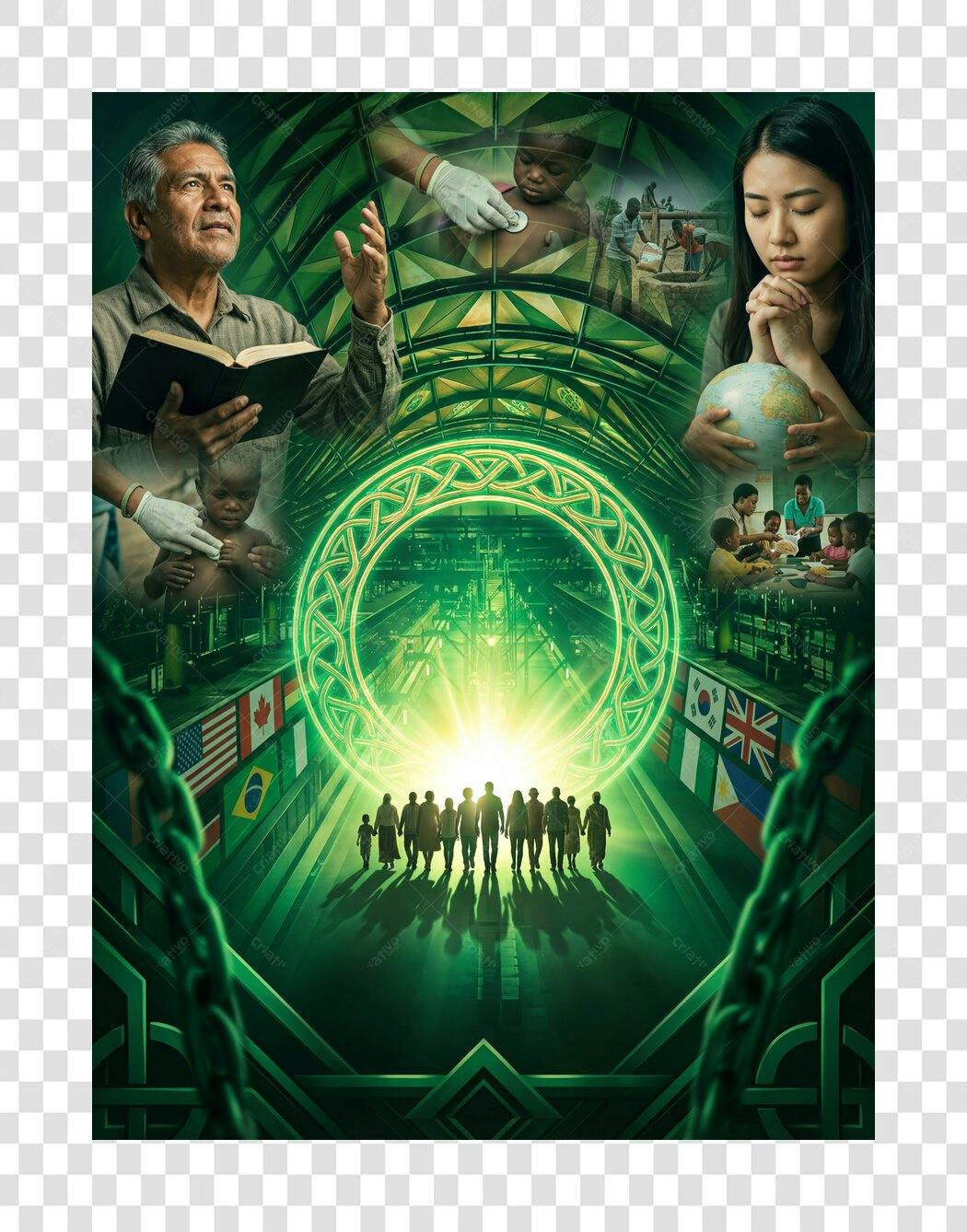 Ilustração Missão Religiosa Global Verde PNG Fundo Transparente