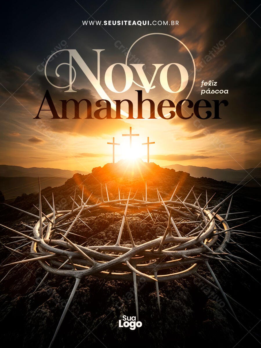 Arte Religiosa Páscoa Novo Amanhecer PSD Editável