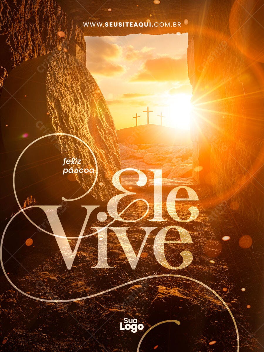 Cartaz Páscoa Ele Vive Igreja PSD Editável