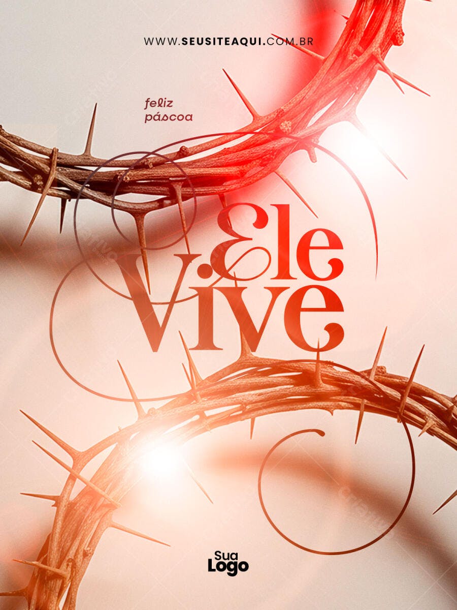 Cartaz Páscoa Ele Vive Igreja PSD Editável
