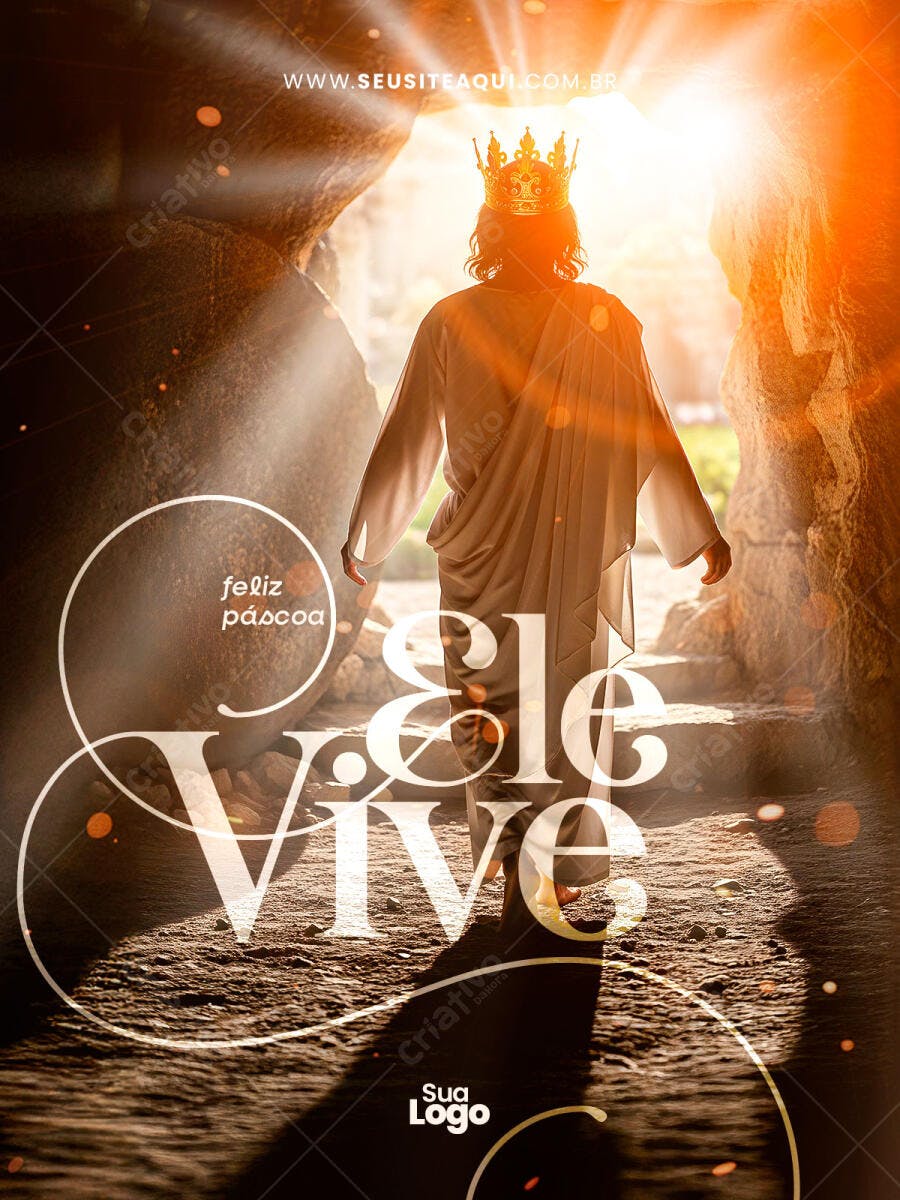 Cartaz Páscoa Ele Vive Igreja PSD Editável