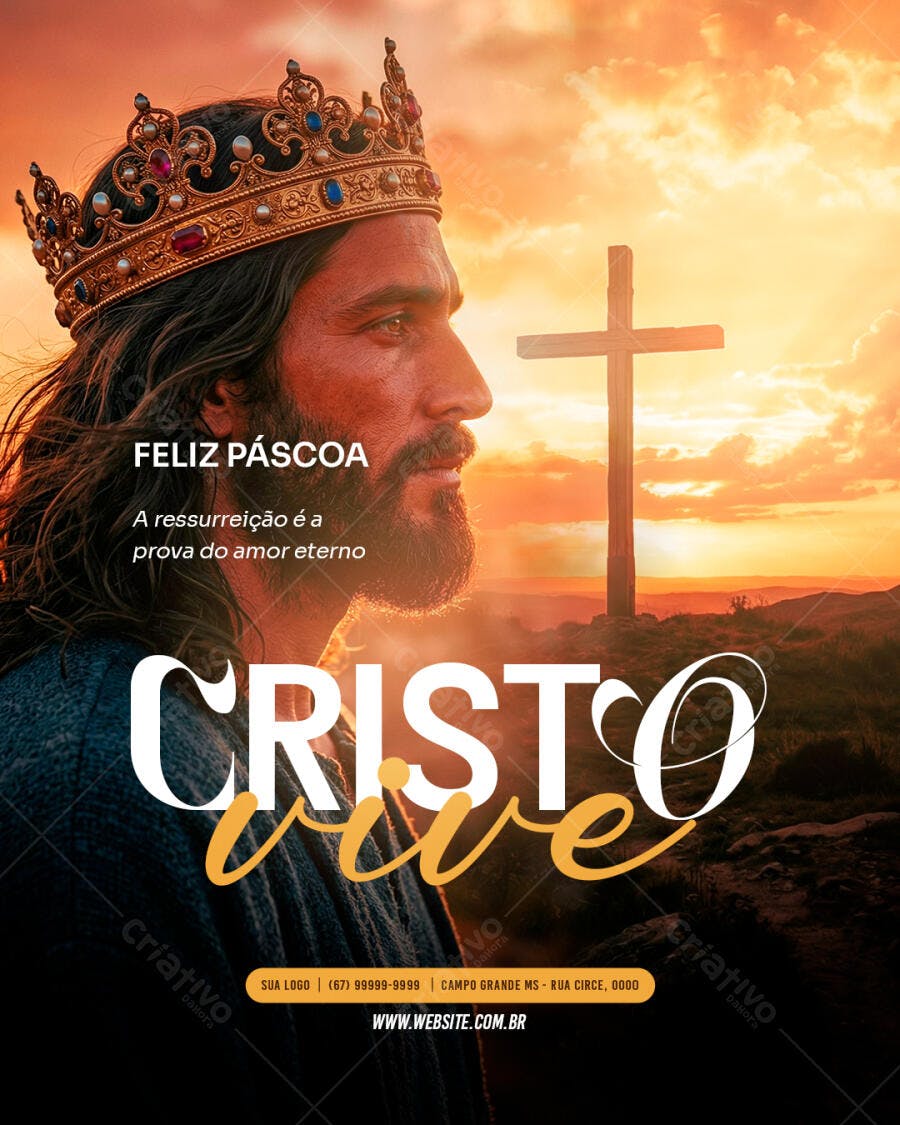 Social Media Páscoa Cristo Vive Igreja PSD Editável