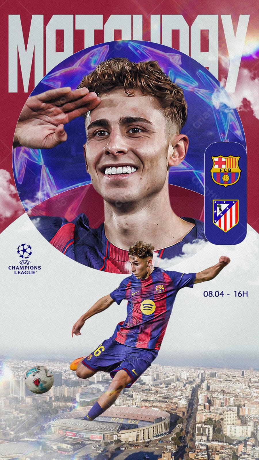 Post para Redes Sociais Jogo de Futebol Barcelona vs Atletico PSD Editável