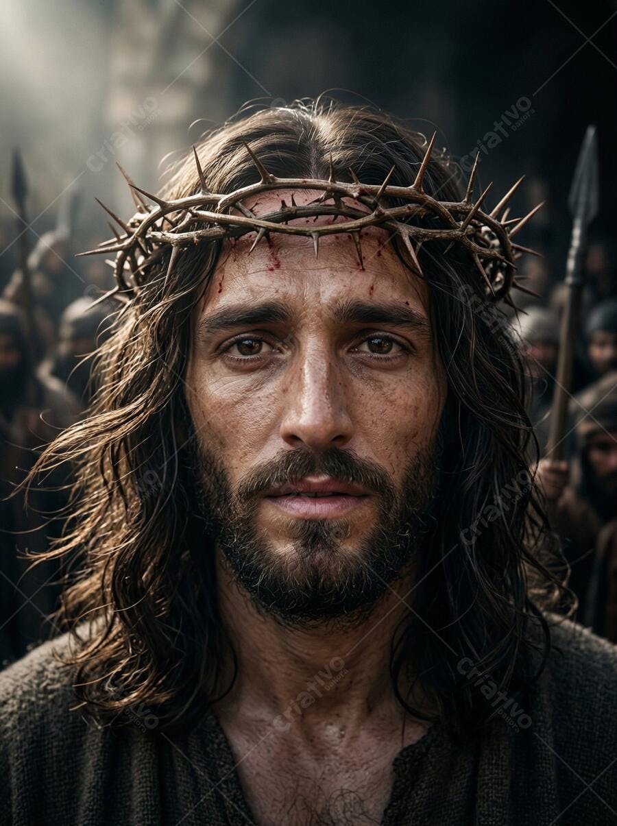 Foto Jesus Cristo Coroa de Espinhos Sofrimento Retrato Dramático