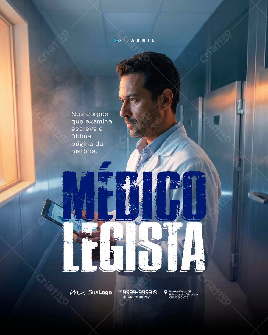 Post Instagram Médico Legista 07 Abril PSD Editável