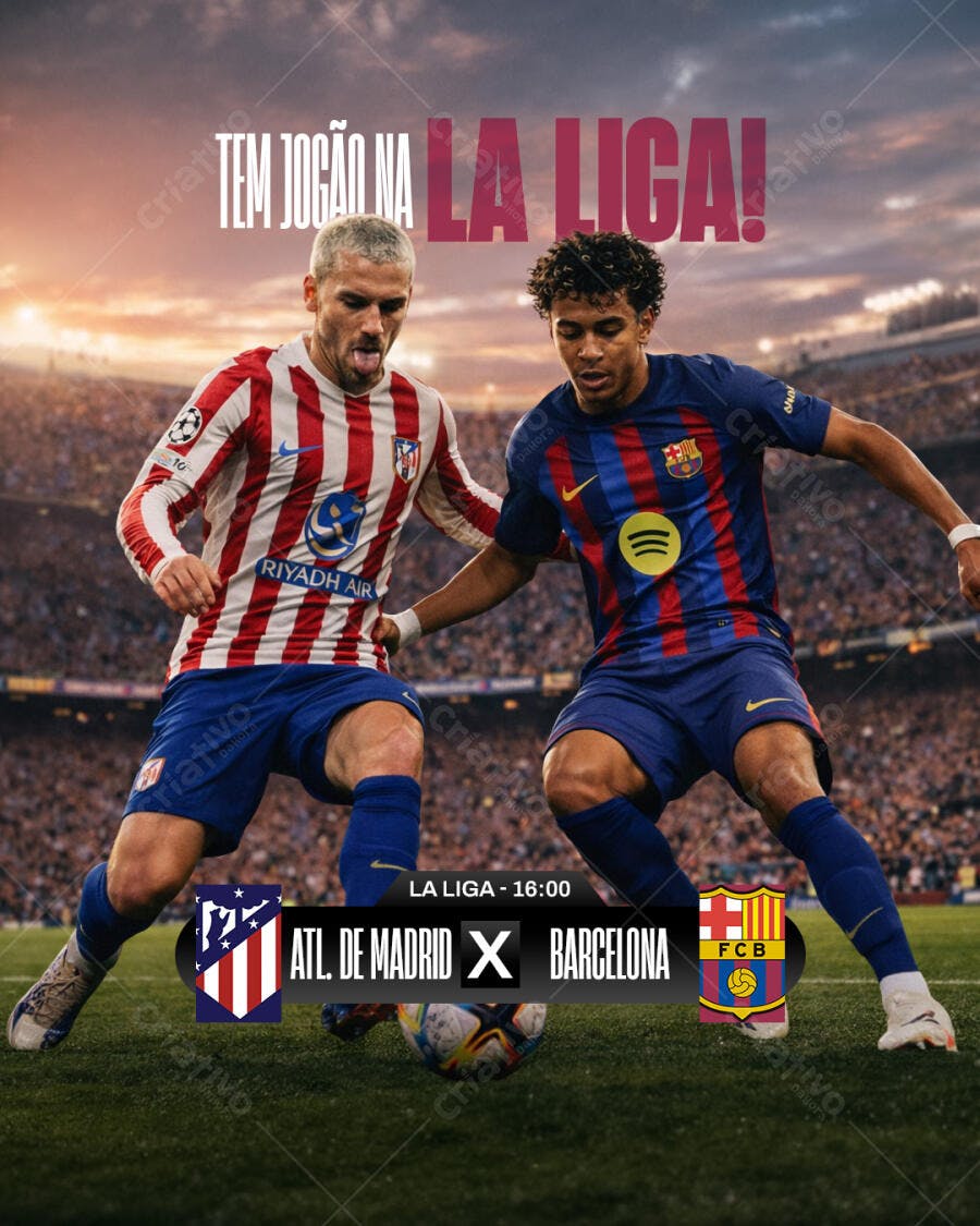 Post Instagram La Liga Atlético Madrid x Barcelona PSD Editável
