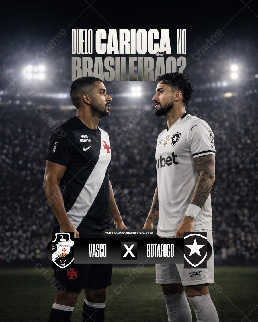 Post Instagram Duelo Carioca Vasco Botafogo Brasileirão PSD Editável