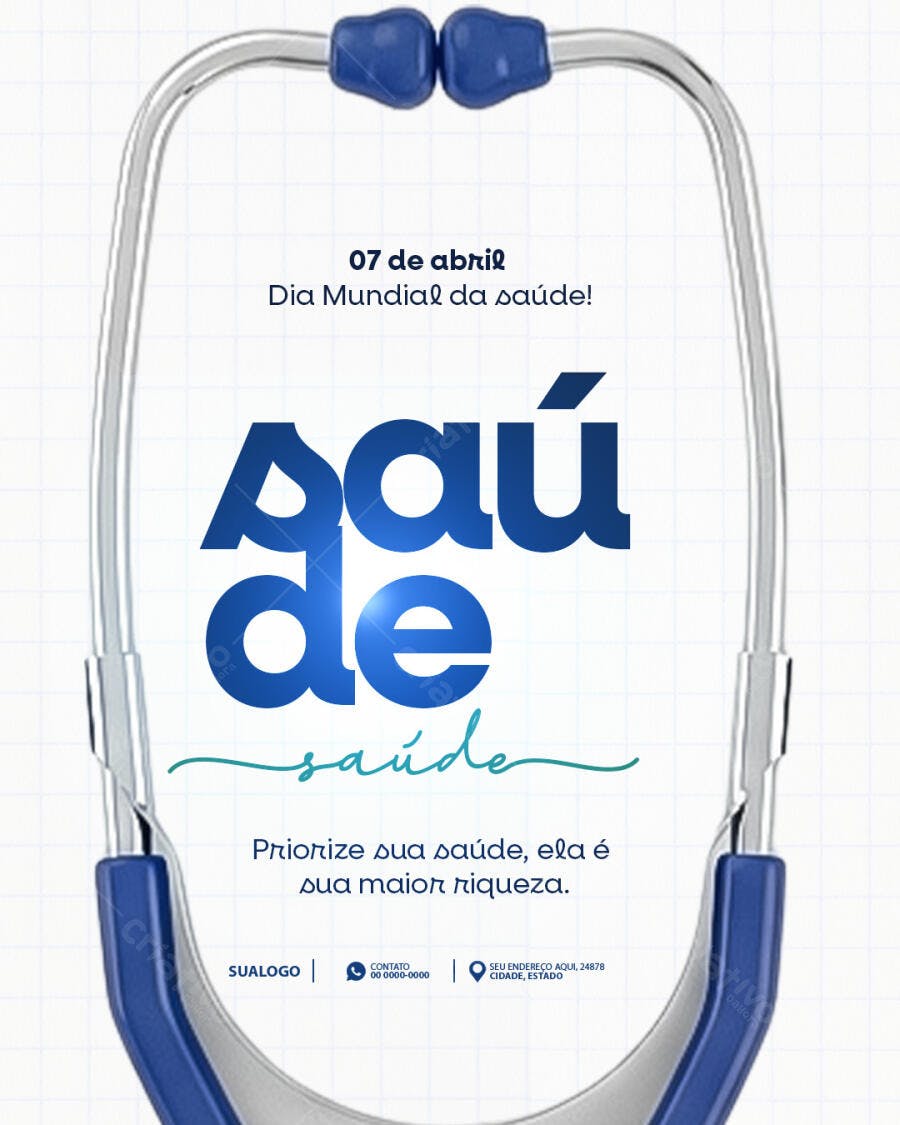 Post Instagram Dia Mundial da Saúde 07 de Abril PSD Editável