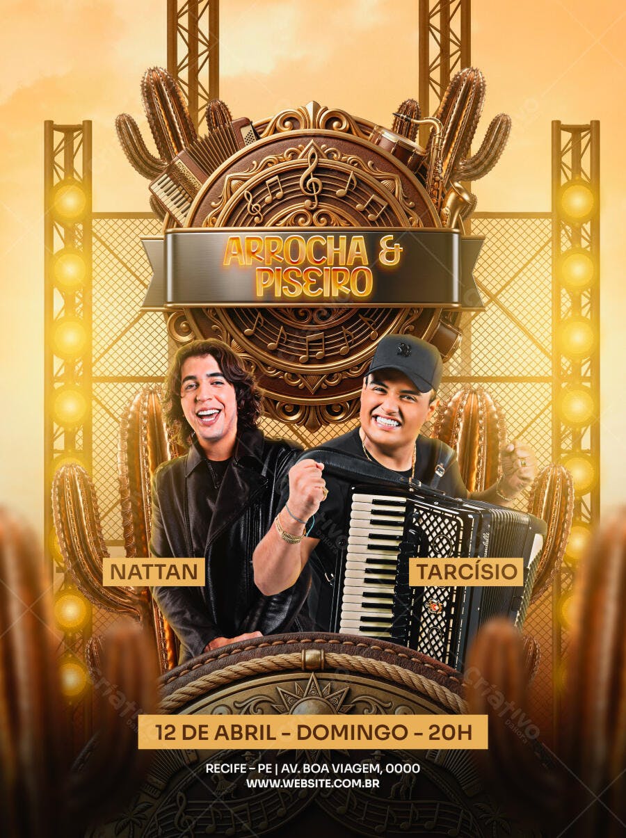 Flyer Arrocha e Piseiro Nattan Tarcísio 12 de Abril PSD Editável